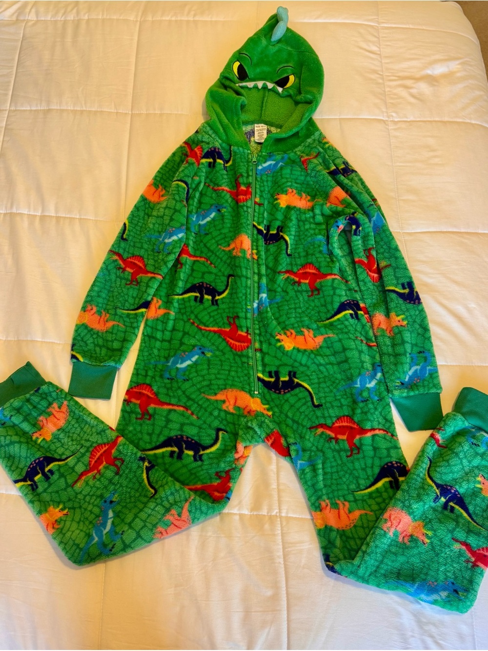 Green Dinosaur Hooded Fleece Onesie - Kids Cozy Pajamas